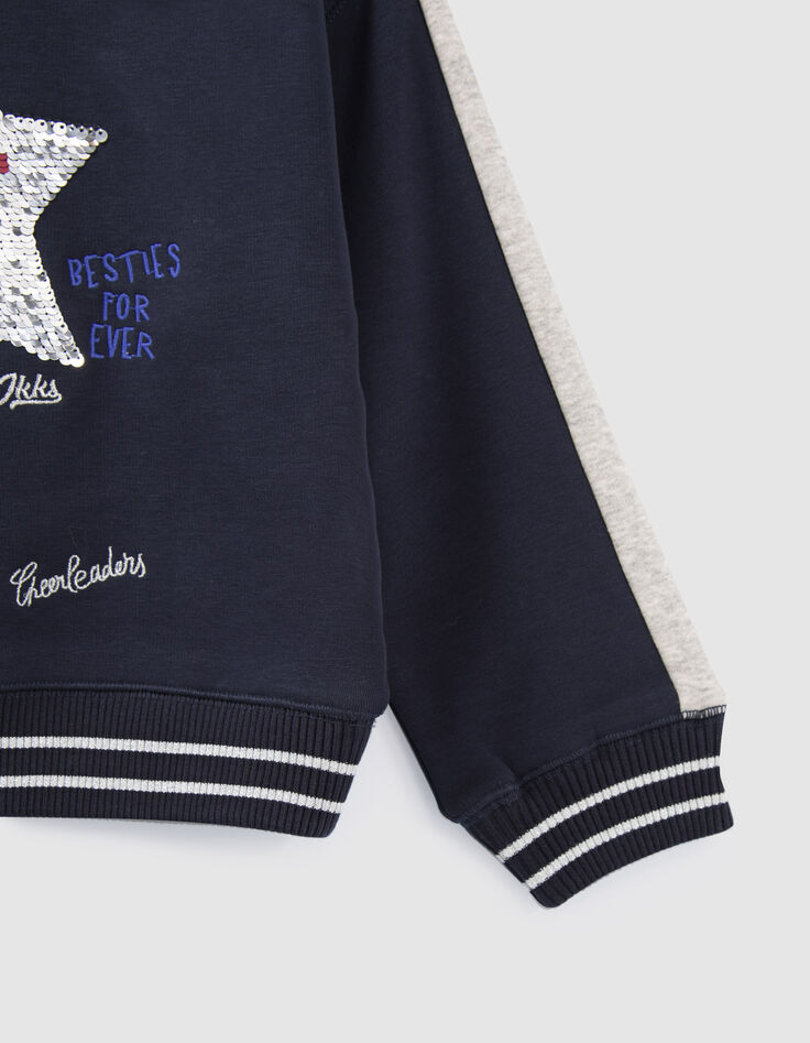 Sweat marine avec étoile sequins réversibles fille-5
