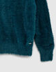 Pull col V coloris granit maille effet poilu femme-2