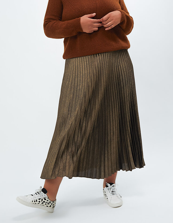 I.Code gold pleated long skirt-2