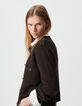 Braune Damen-Kurzstrickjacke 100 % Rippwolle-4