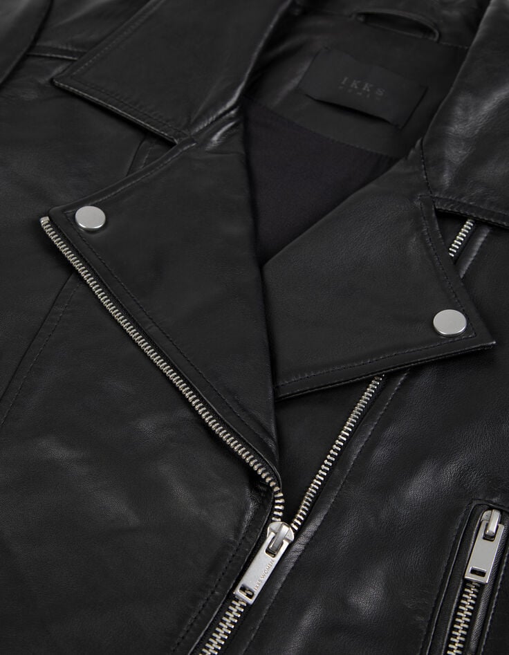 Chaqueta motera de cuero negro para Mujer-8