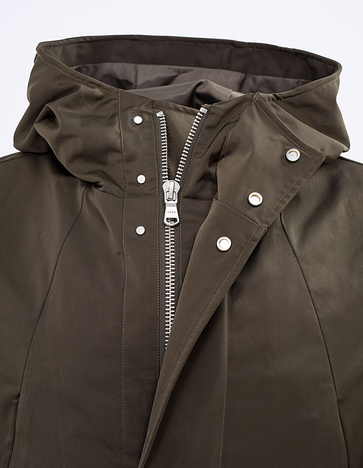 Parka longue kaki nylon satiné à capuche Homme-3 Parka longue kaki nylon satiné à capuche Homme-3