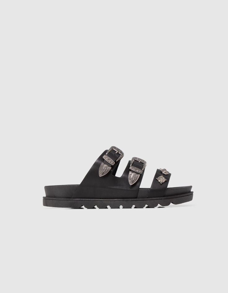Mules noires triple bride western rock Femme-1