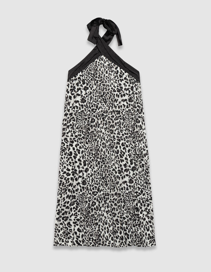 Grijze plisséjurk blote rug polyester panter Dames-1