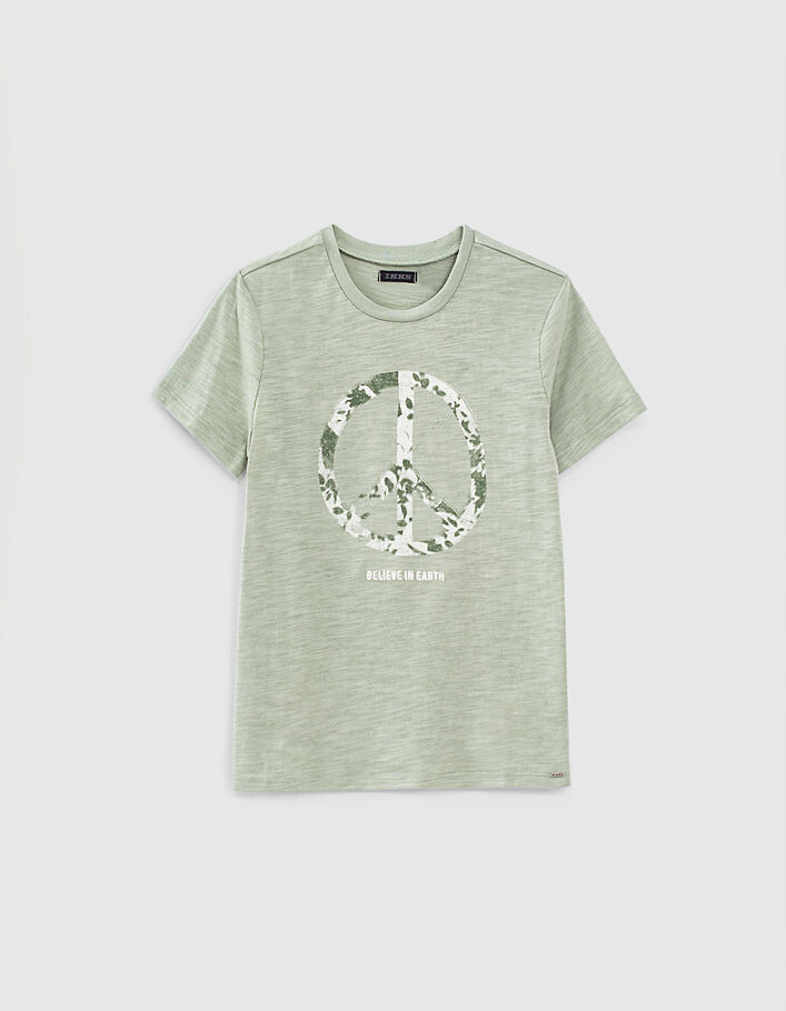 T-shirt amandel bio met peace&love symbool jongens  - IKKS