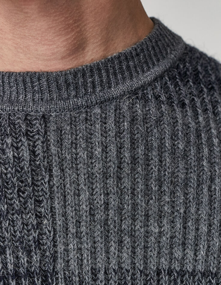 Men&rsquo;s navy checked knit sweater-4