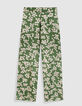 Pantalon large vert imprim&eacute; feuilles Femme-7