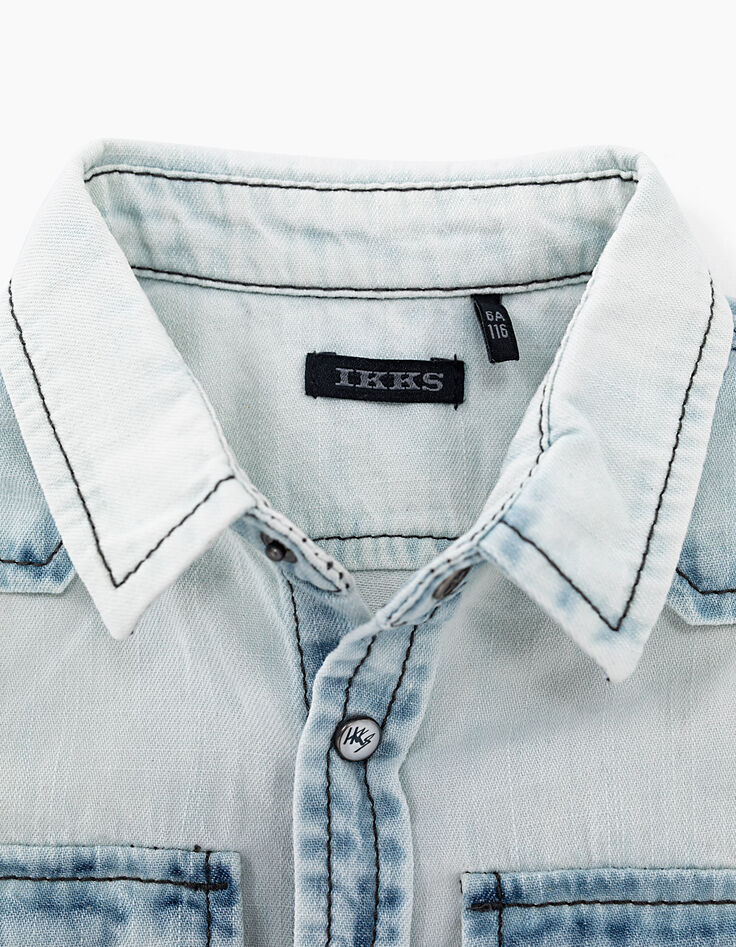 Boys’ bleach blue printed denim shirt -2