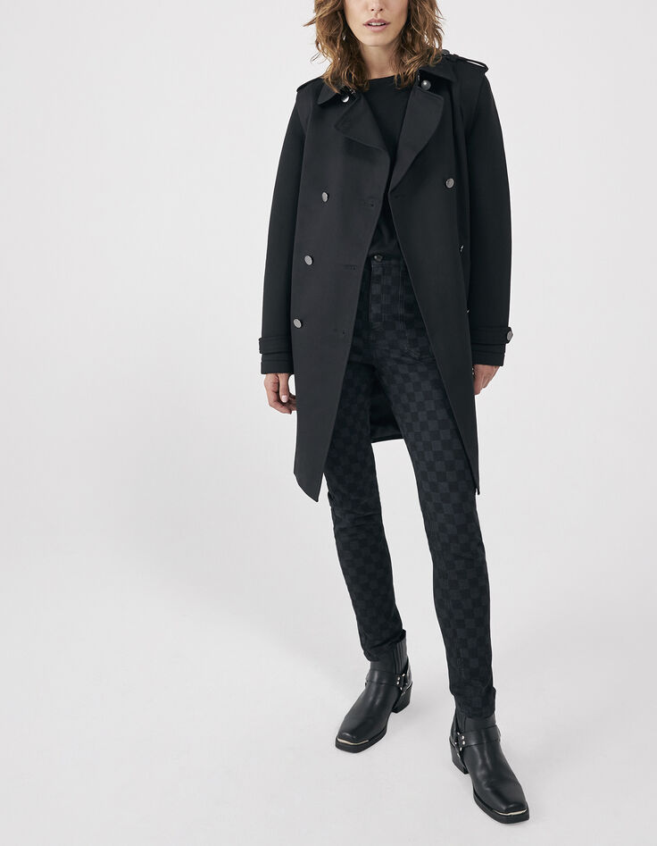 Women’s black mixed fabric trench coat + neoprene sleeves-3