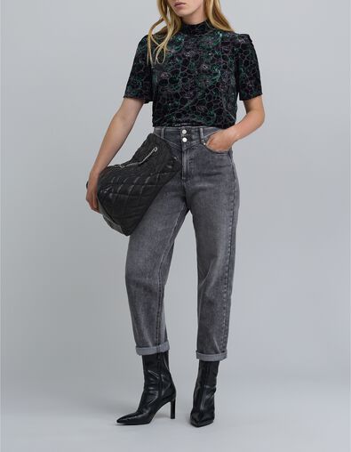 Zwart barok fluwelen top met paisleymotief voor dames - IKKS