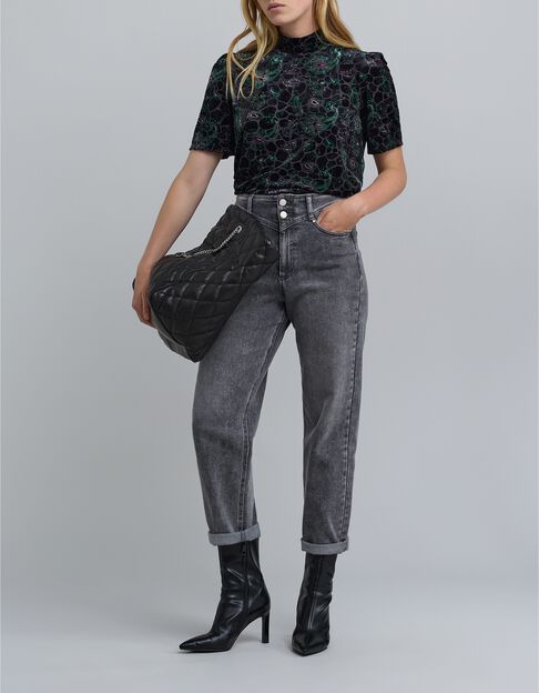 Zwart barok fluwelen top met paisleymotief voor dames - IKKS