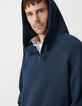 Inktblauwe sweater met kap en ritskraag Heren-5