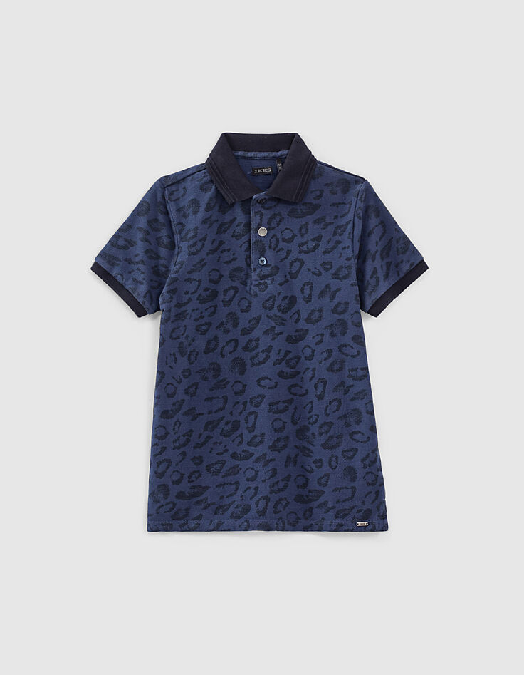 Polo indigo bio à motif léopard garçon -1