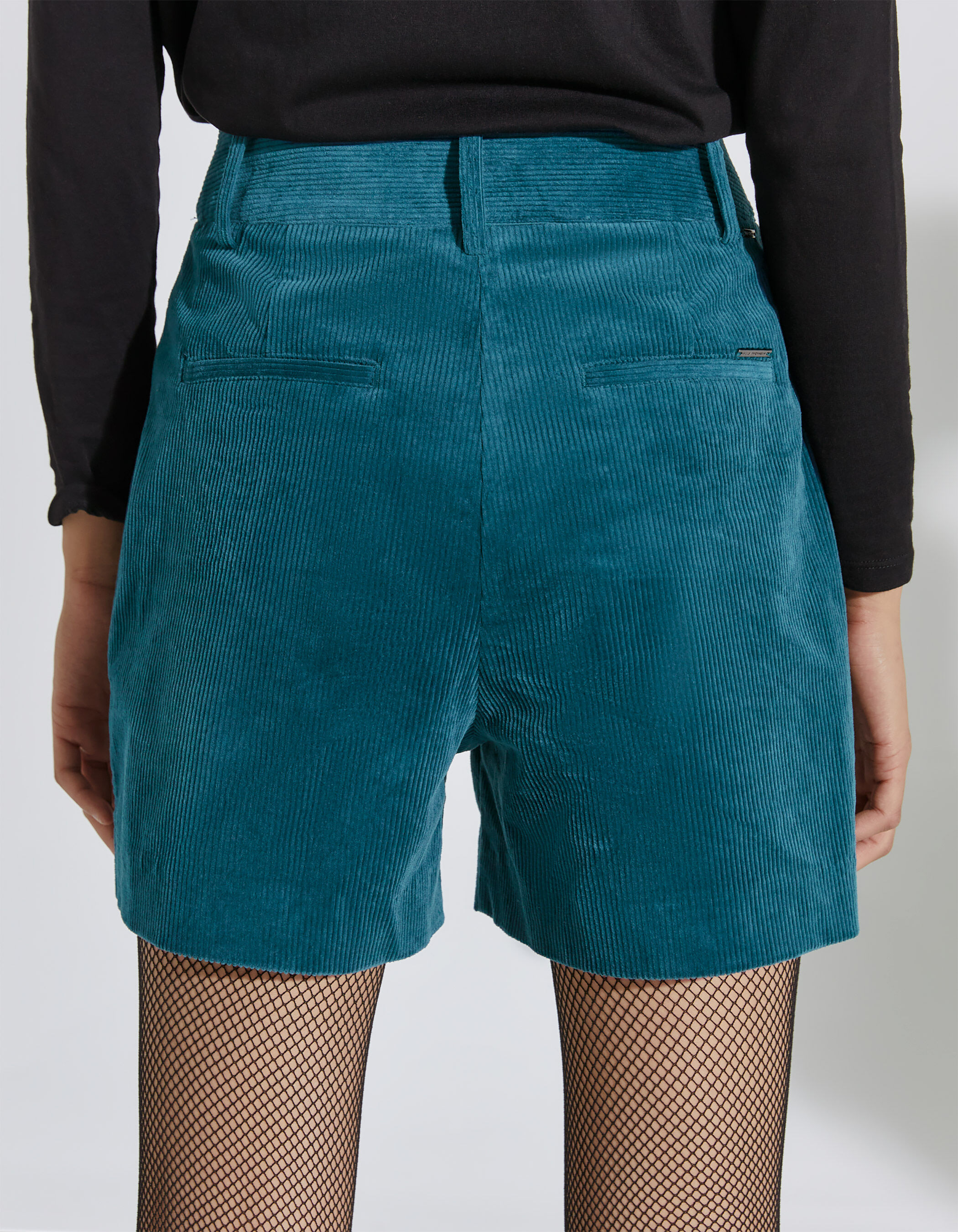 Short court taille haute en velours bleu femme