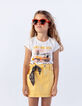 Mädchen-T-Shirt, Biobaumwolle, Motiv Sonnenuntergang, Ecru-1