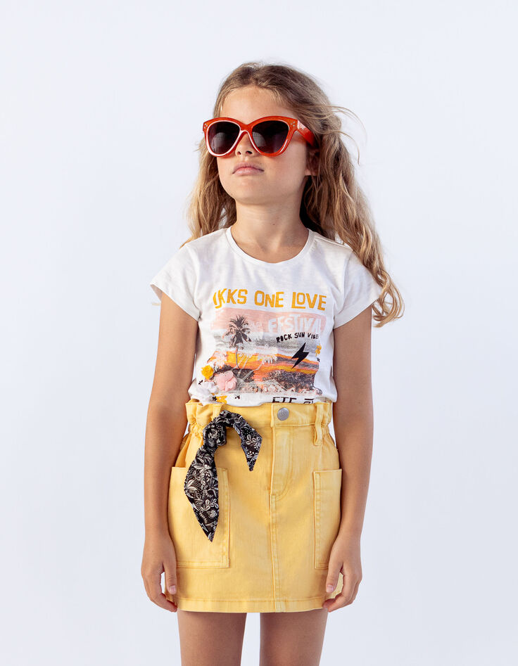 Mädchen-T-Shirt, Biobaumwolle, Motiv Sonnenuntergang, Ecru-1