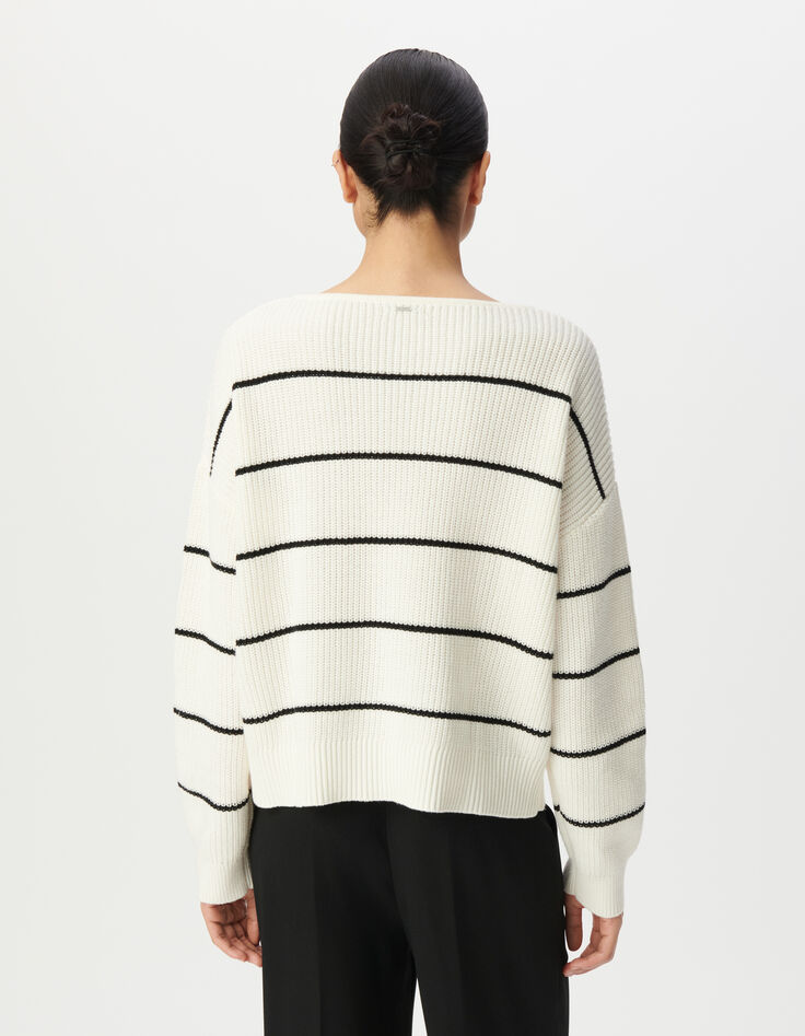 Oversized gebreide matrozentrui zwarte strepen Dames-3