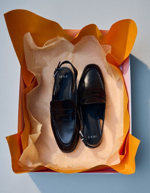 Women's black leather slingback loafers - IKKS