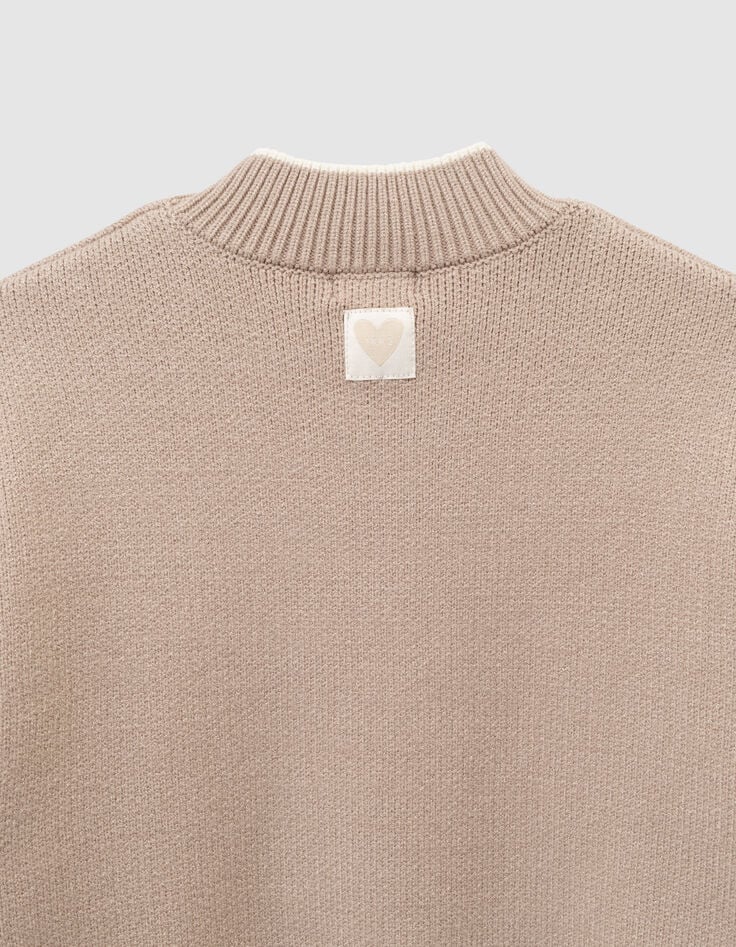 Beiger Mädchenstrickpulli abnehmbare Ärmel-8