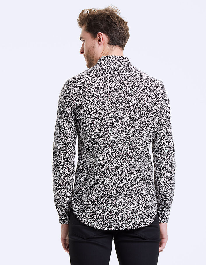 Schwarzes Slim-Herrenhemd mit Blumenprint - IKKS