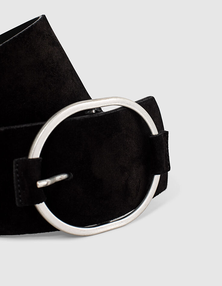 Brede zwarte leren riem suède-effect dames-3