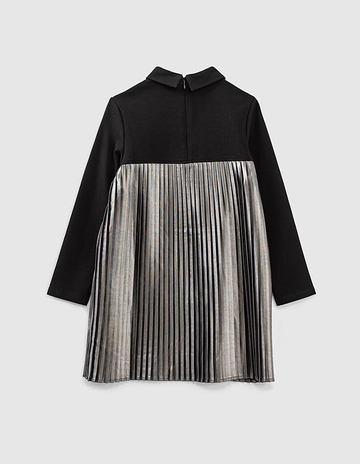 Robe courte noire et argent bi matière plissée fille-4