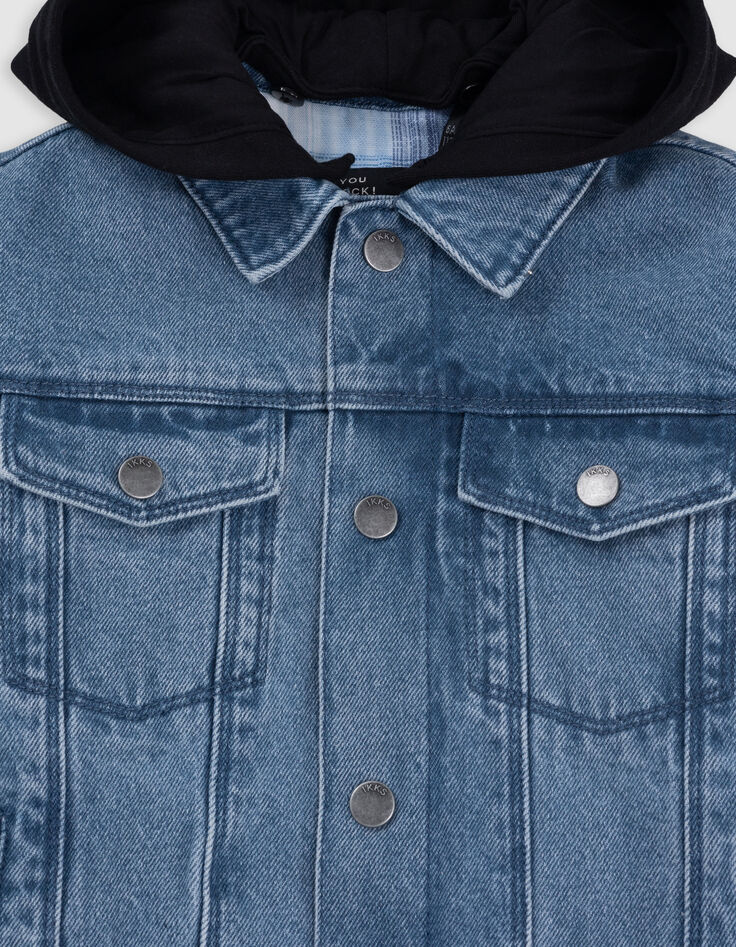 Blouson en jean bleu capuche amovible garçon-9