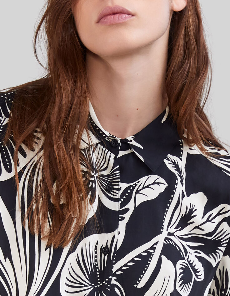 Camisa negra estampado tropical Mujer-4