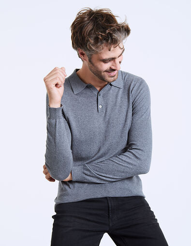 Men’s grey cotton knit polo shirt - IKKS