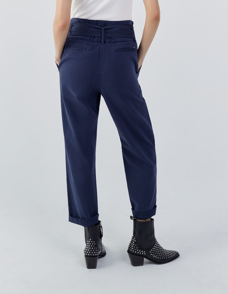Pantalon large marine avec ceinture amovible Femme-3