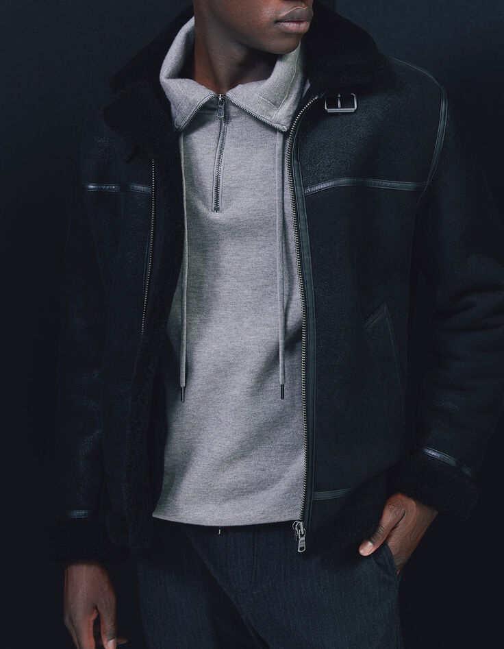 Bombardier noir en cuir retourn&eacute; Homme-5