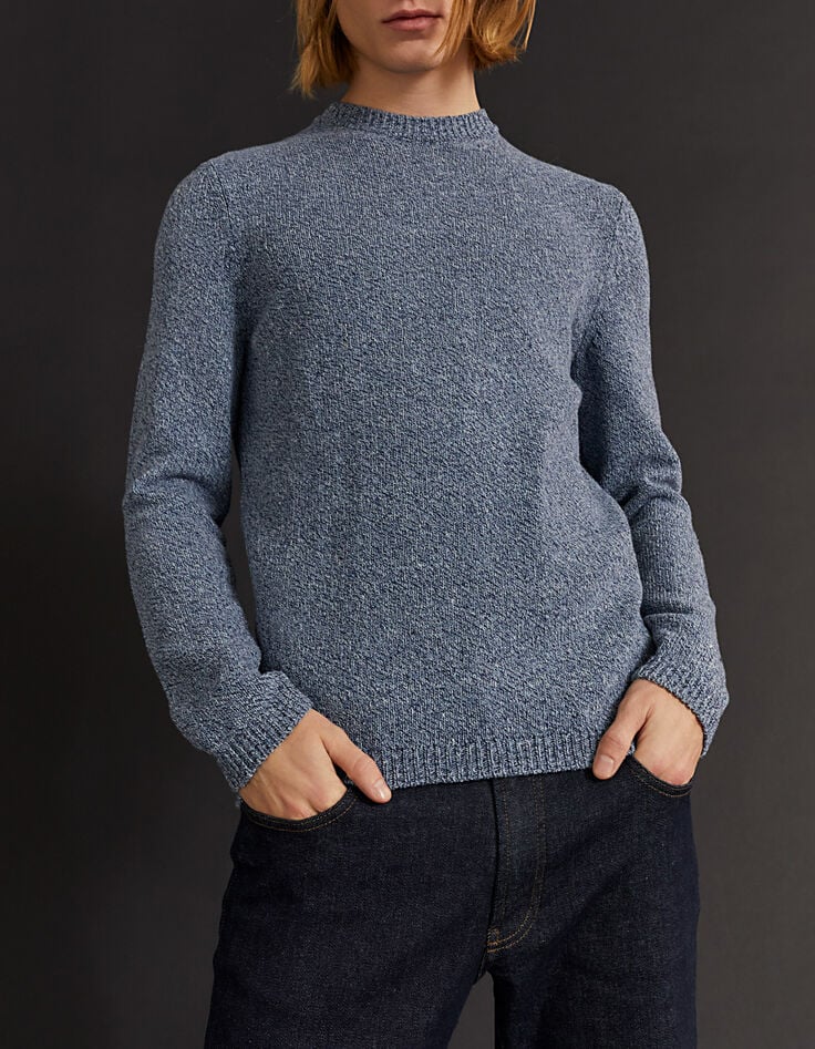 Pull bleu stone tricot mouliné Homme-5