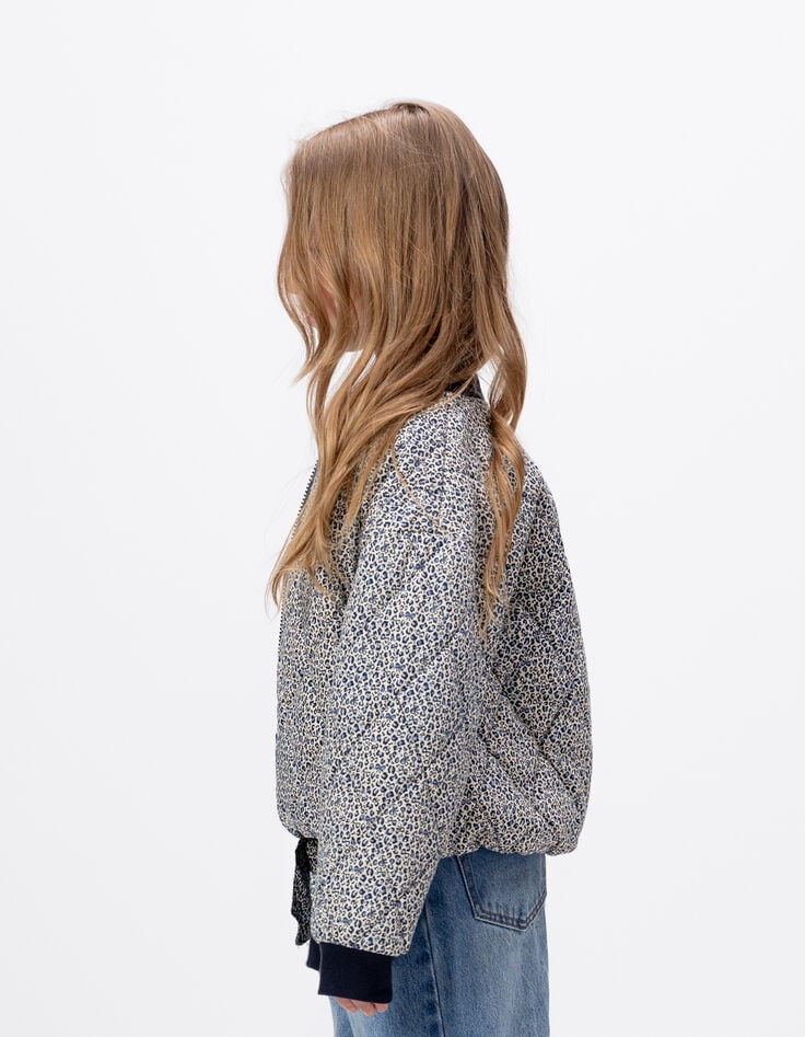 Marineblaue Mädchensteppjacke Leopardenprint Schleife-3 Marineblaue Mädchensteppjacke Leopardenprint Schleife-3