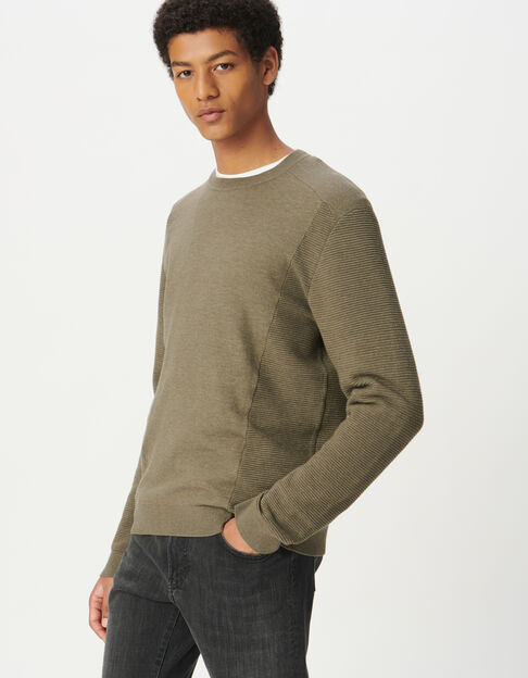 Jersey beige punto SEAWOOL® relieve lateral mangas hombre - IKKS
