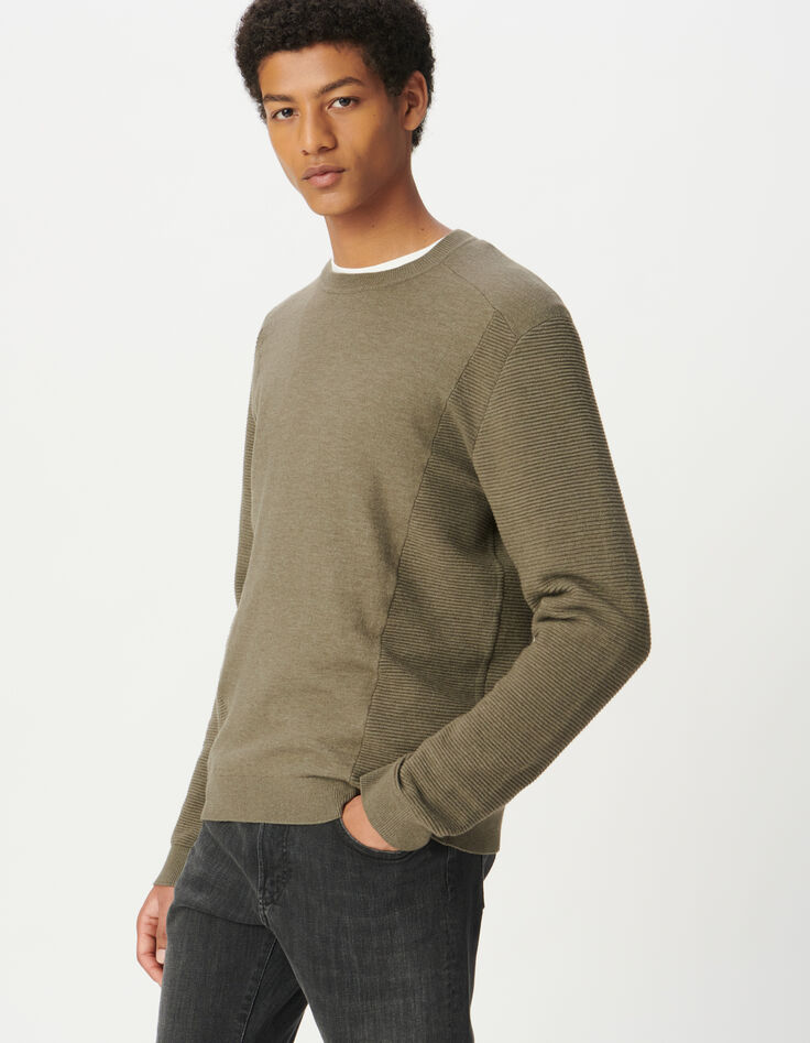 Jersey beige punto SEAWOOL® relieve lateral mangas hombre-1