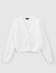 Girls&rsquo; off-white chenille knit checkerboard cardigan-1