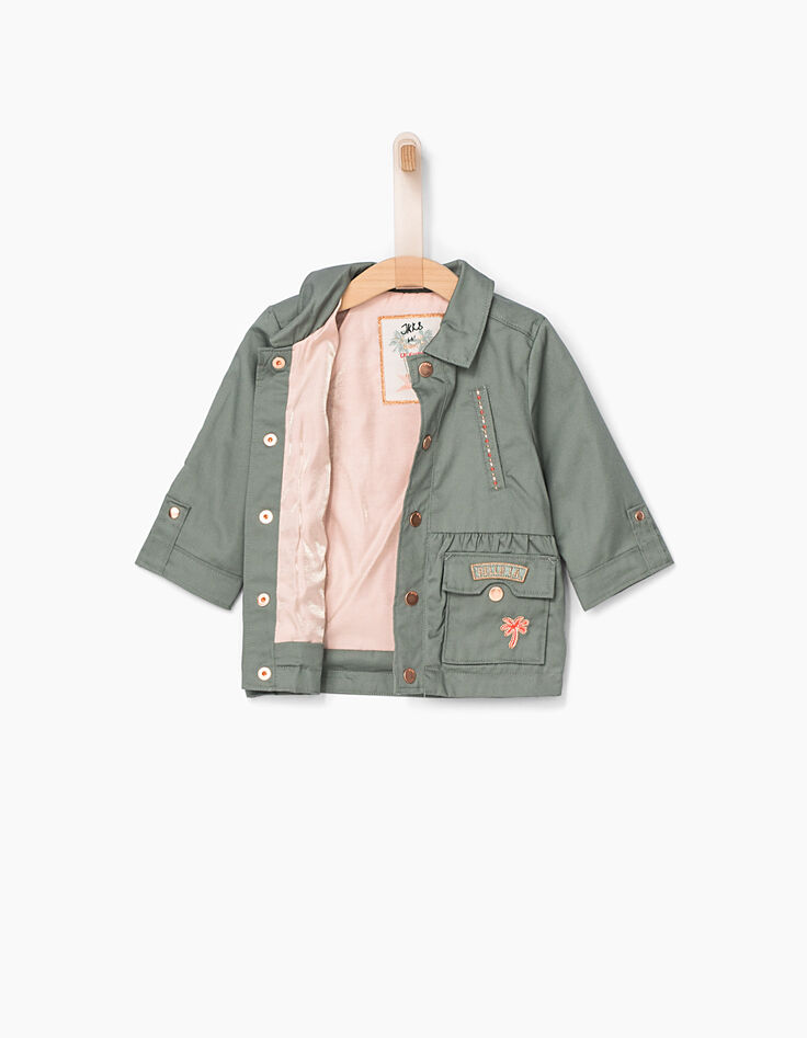 Kaki safari-jasje met borduursel voor babymeisjes-6