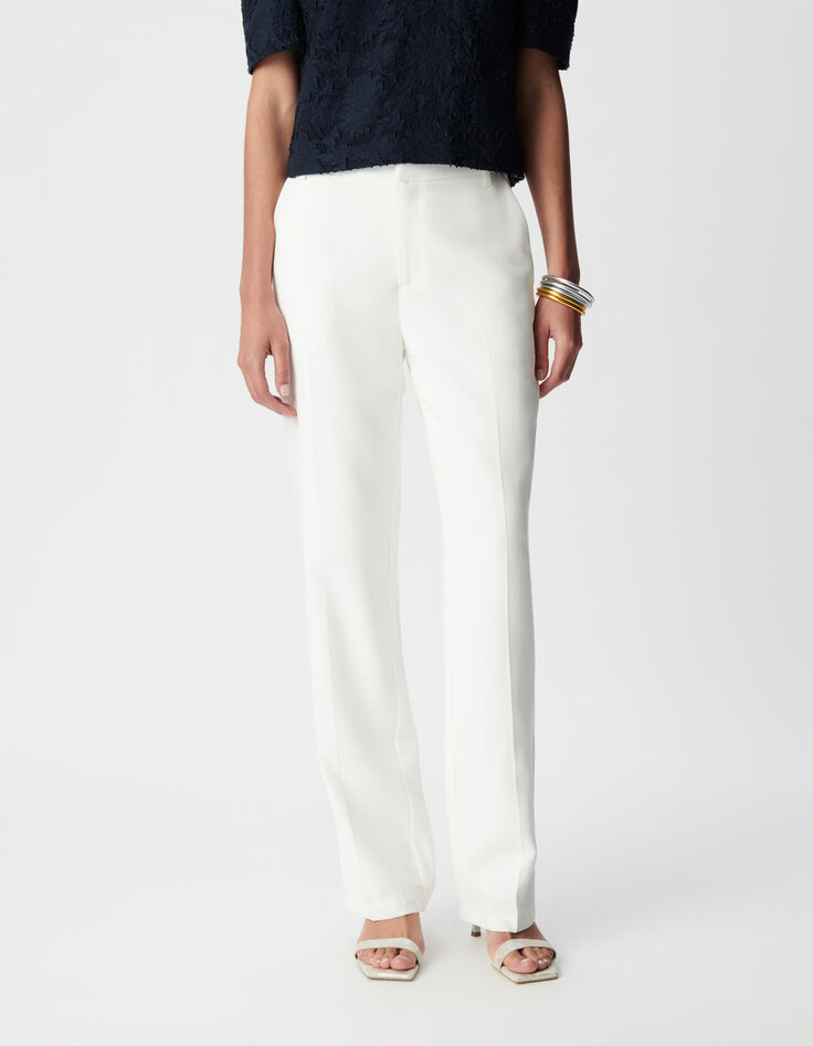 Pantal&oacute;n de traje acampanado blanco Mujer-4