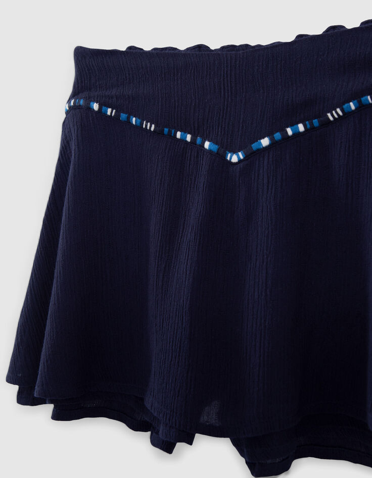 Falda pantalón azul marino crepé bordado brasileño niña-2