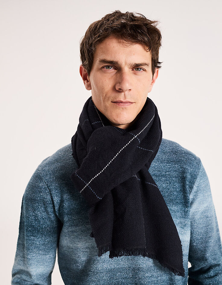Men’s navy large check scarf-4