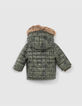 Baby boys’ khaki camouflage print fur-lined padded jacket-3