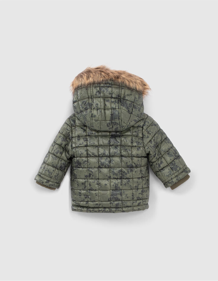 Baby boys’ khaki camouflage print fur-lined padded jacket-3