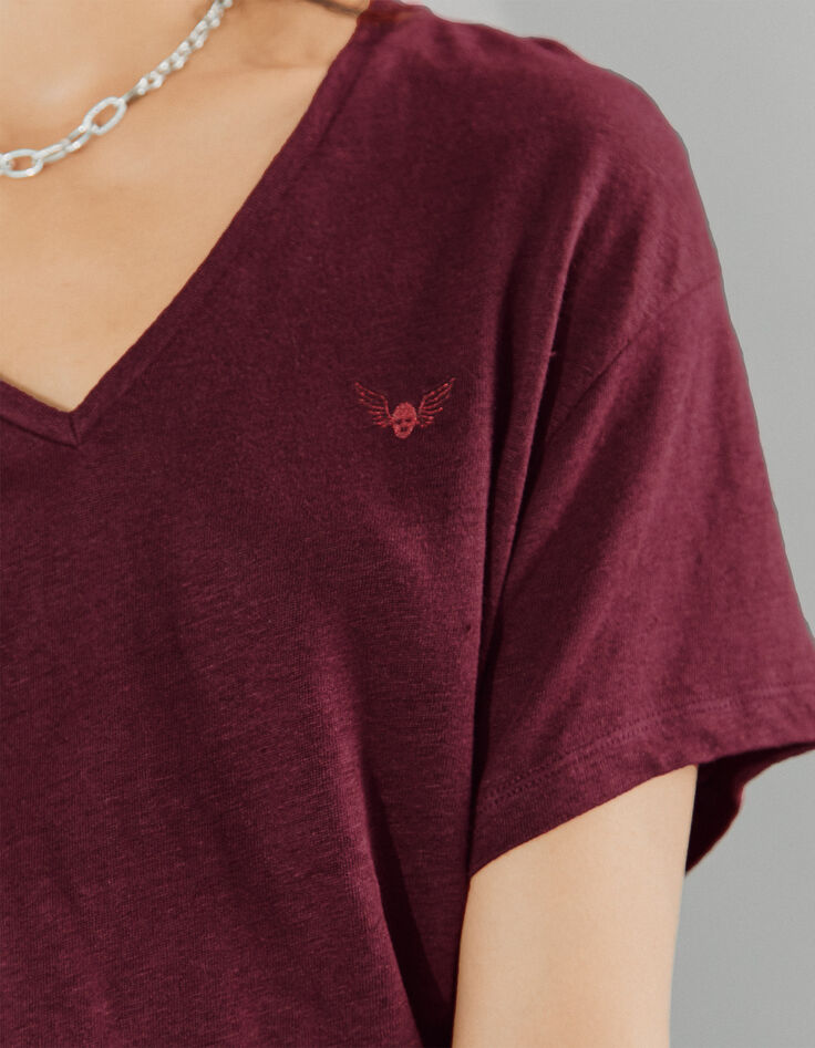 Bordeauxrotes Damen-T-Shirt aus zertifiziertem Leinen-3