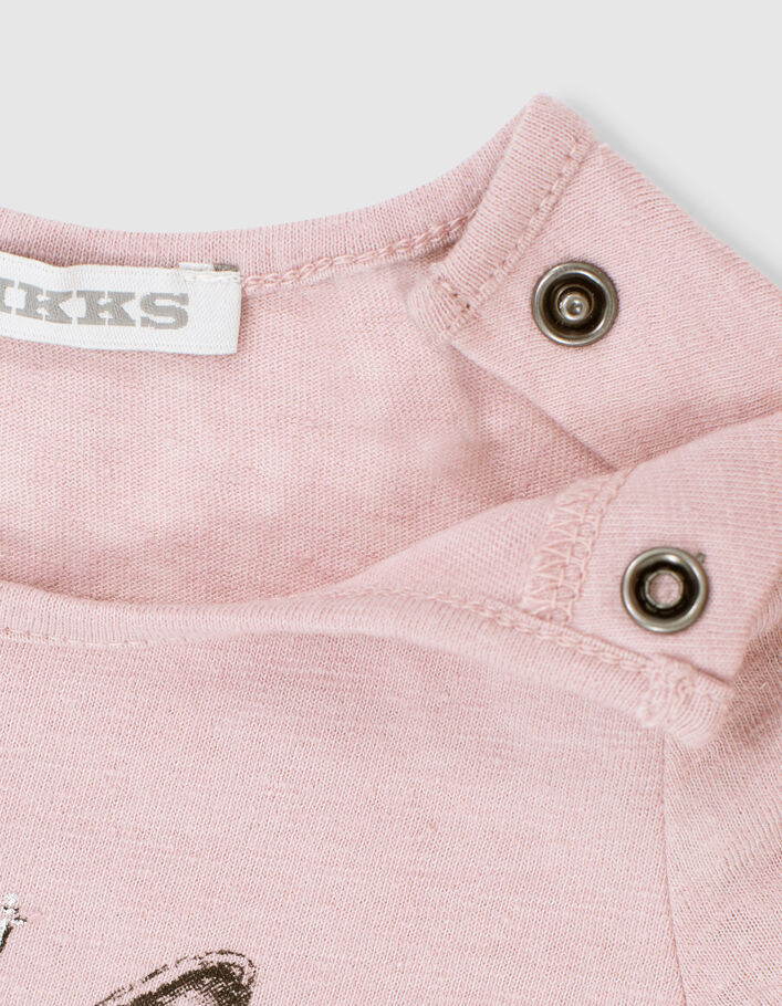 T-shirt rose poudré visuel chat-couronne bébé fille-2