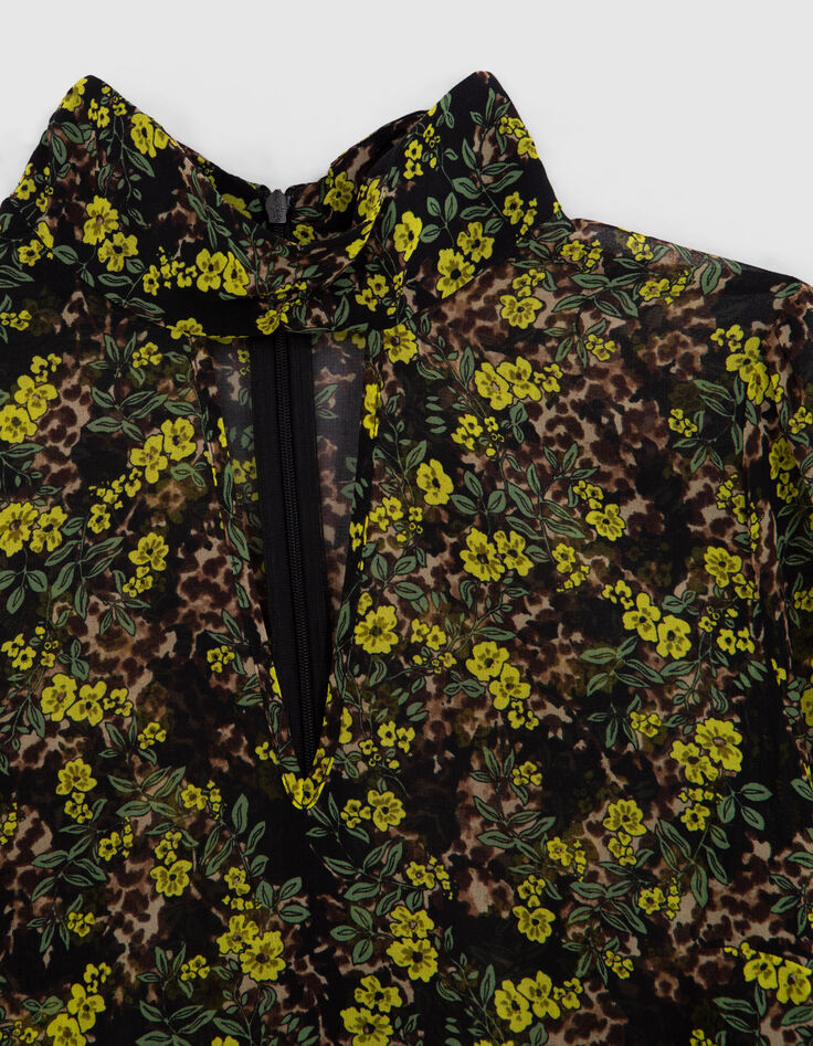 Women’s black recycled blouse with floral leopard print-7