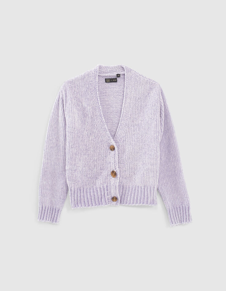 Lila vest chenilletricot meisjes -1