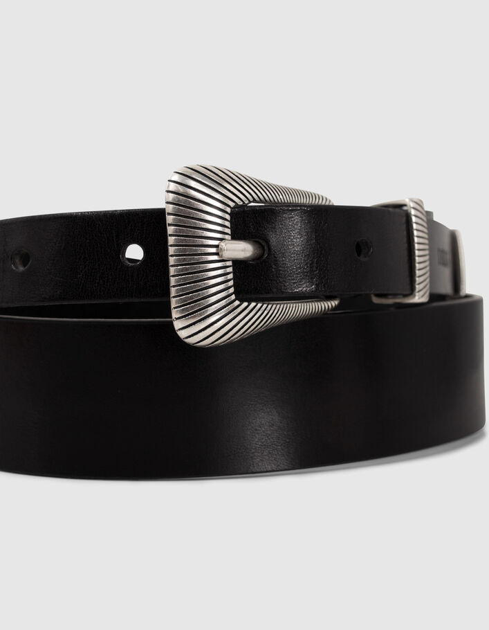 Women’s black leather asymmetric belt with metal tip - IKKS