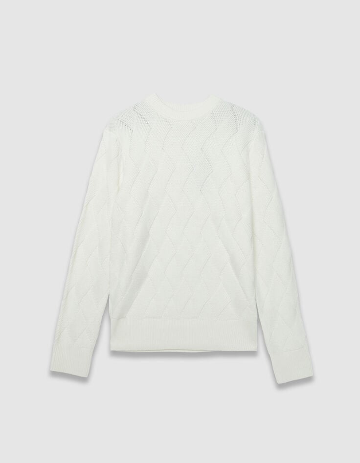Witte gebreide trui wolmix vlechteffect Heren-6 Witte gebreide trui wolmix vlechteffect Heren-6
