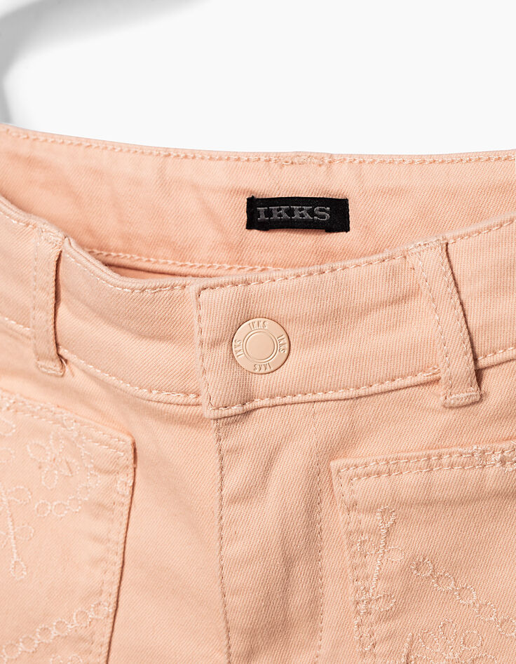 Short en jean rose poudré à poches dentelle fille-4