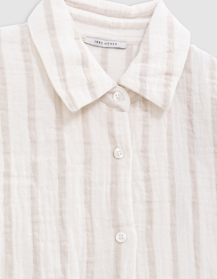 Chemise &eacute;crue gaze de coton rayures beiges Femme-2